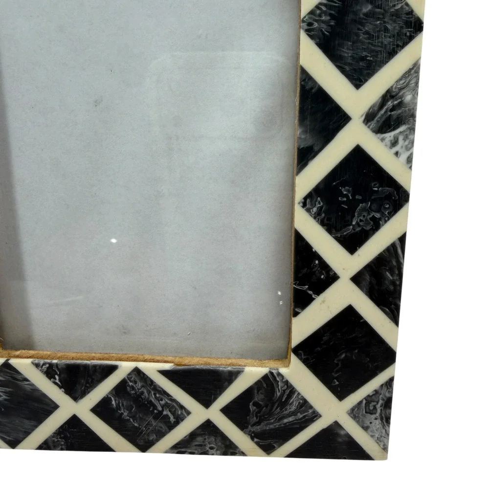 Bone Inlay Diamond Trellis Picture Frame Black Gray White 4x6 Tabletop Decor